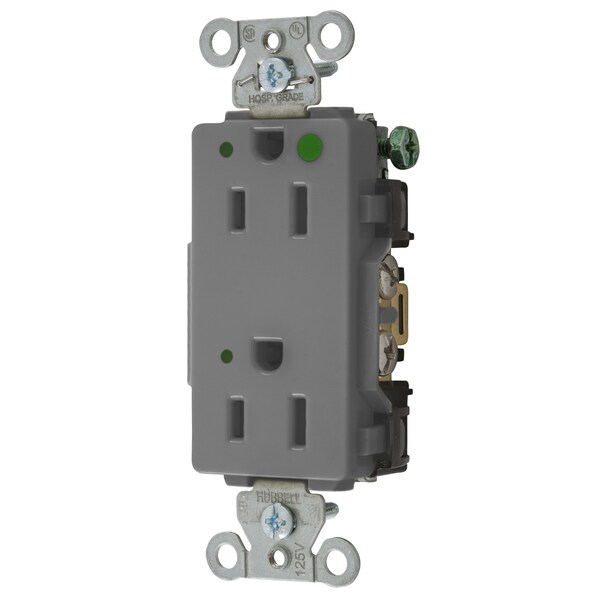 Hubbell Wiring Device-Kellems Straight Blade Receptacle, 5-15R, 15 A, 125V AC, 2 Pole, 3 Wire, Flush Mount, Grounded 2172GYL - main